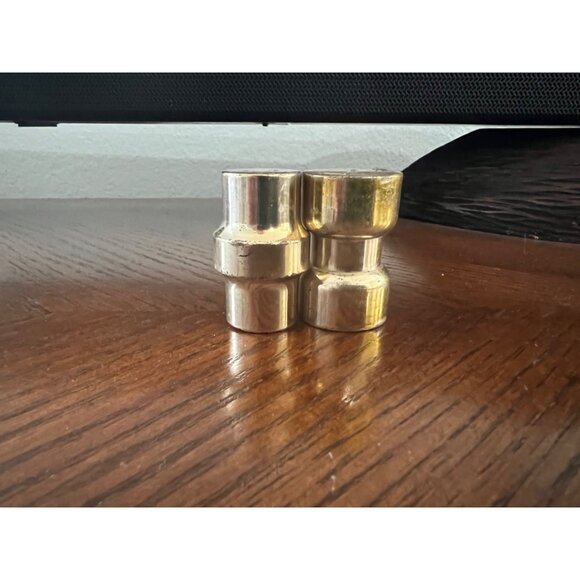 Vintage Brass & Silver-Toned Interlocking Salt & Pepper Shakers - Picture 1 of 3